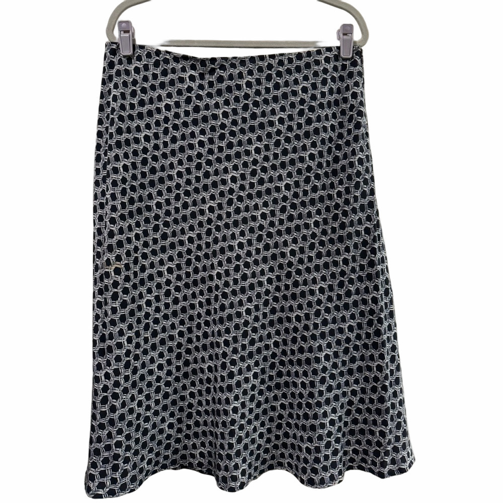 Talbots Pure Silk Black and White Geometric A-Line Skirt